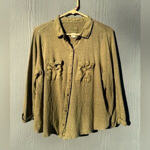 Linen Knit Sigred Olsen Military Stylr 3/4 Sleeve Button Down Size LG